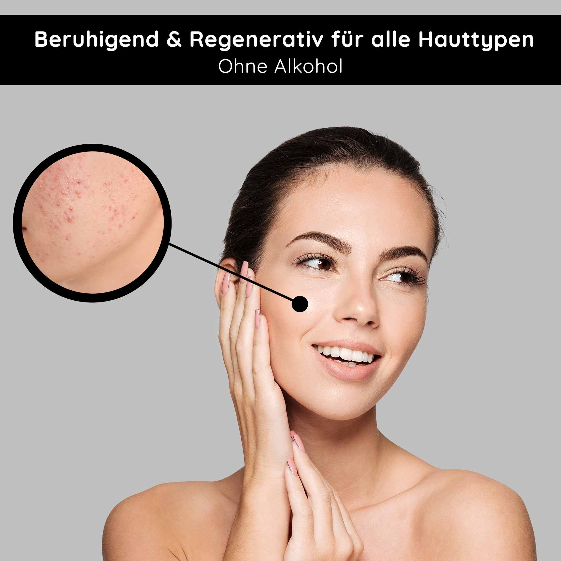 Primer plano de los ingredientes del tónico facial sin alcohol.
