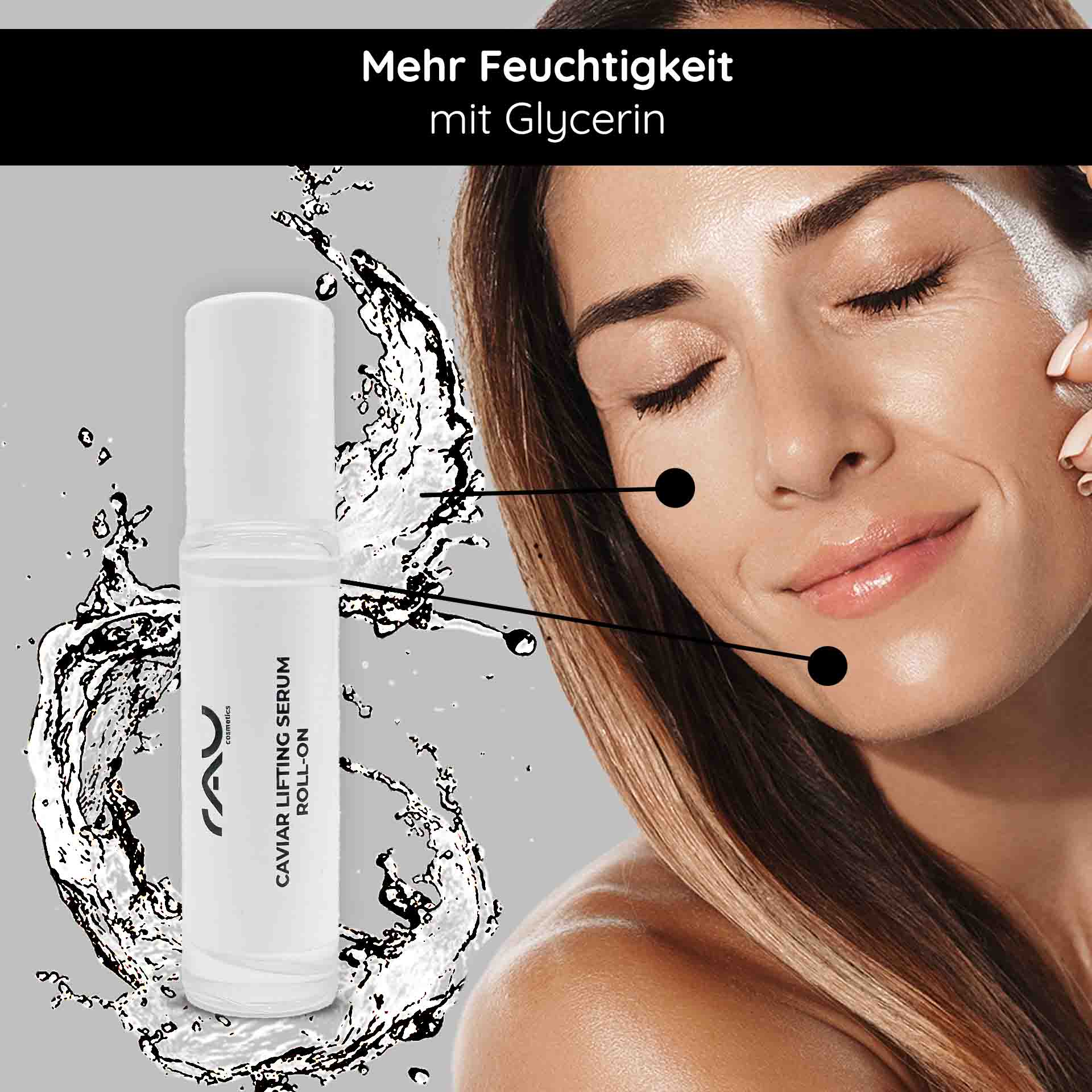Caviar Lifting Serum 100 ml con Reproage y Extracto de Caviar RAU Cosmetics Caviar Lifting Serum Roll-On 5 ml – Anti-Aging-Konzentrat mit Kaviarextrakt und reproage™ Peptiden zur Porenverfeinerung, Glättung und Lifting-Pflege für reife Haut