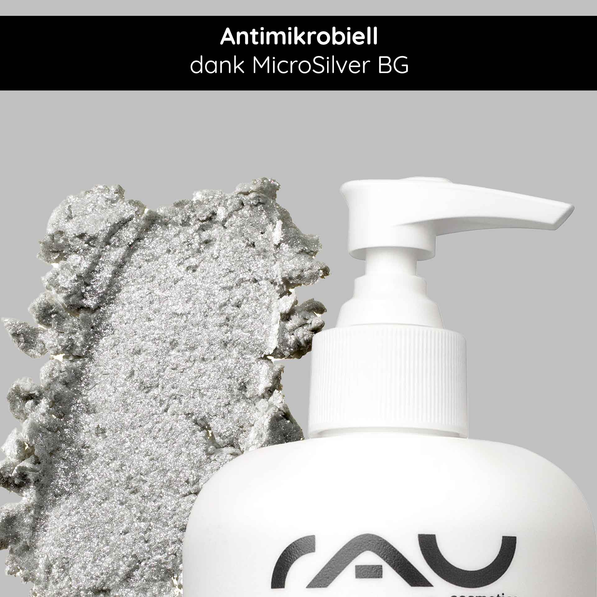 Silver Hand & Foot Care 500 ml para Crema de Manos y Pies RAU Cosmetics Silver Hand & Foot Care Creme mit antimikrobiellem MicroSilver, mit metallischer Cremetextur und Pumpspender.