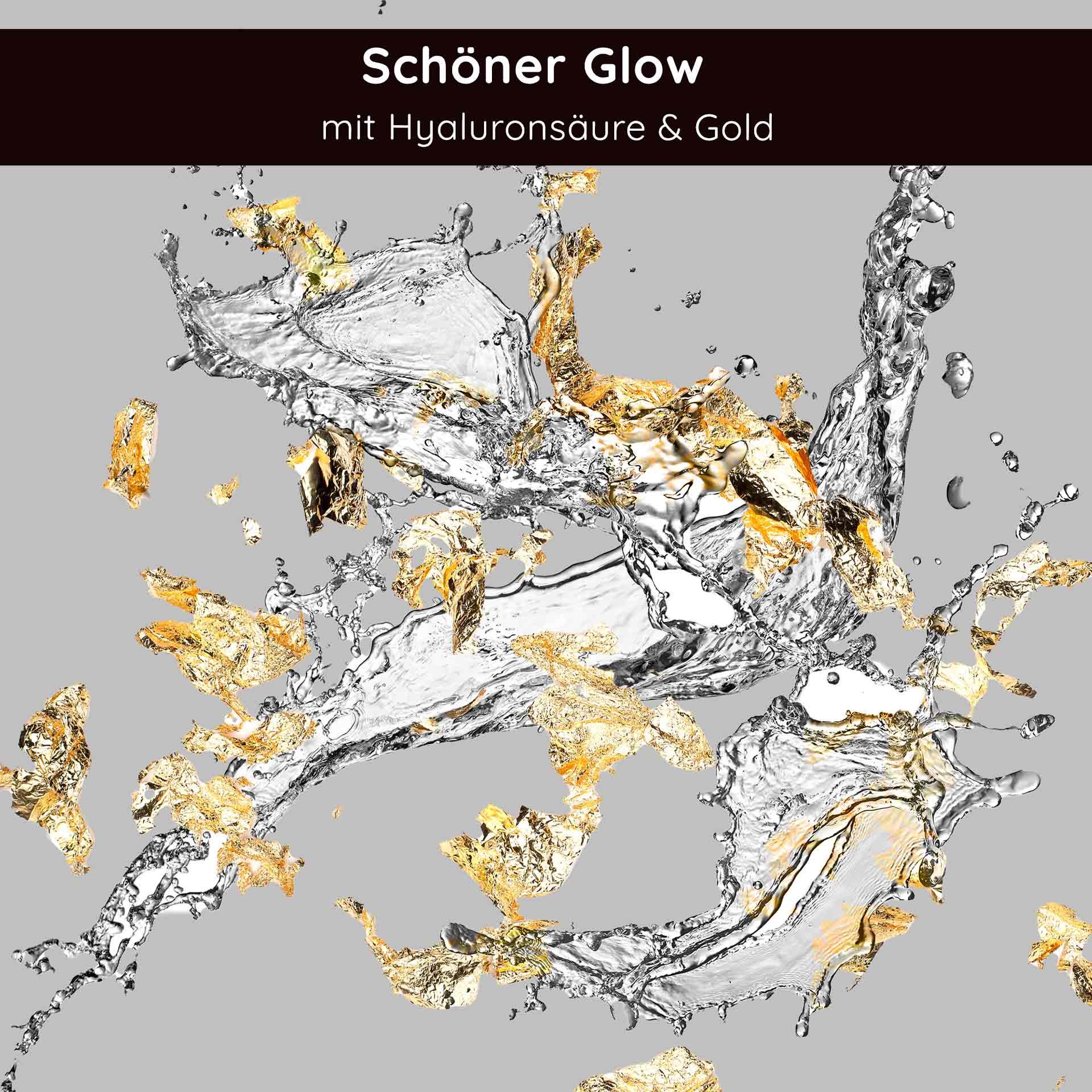 Beautiful glow with hyaluronic acid and 23kt gold, luxurious skincare, anti-aging serum, moisturizing and radiant.