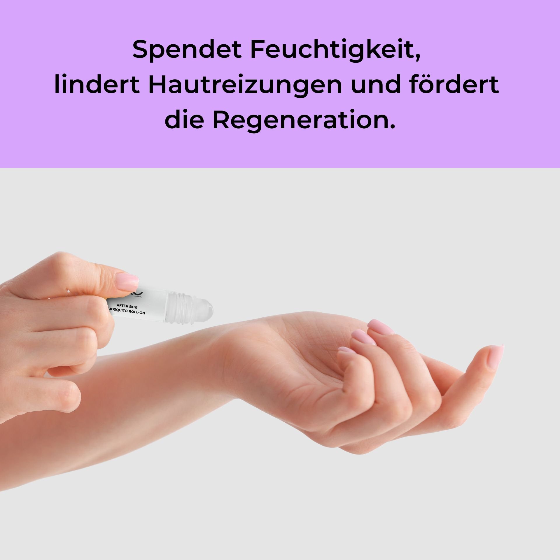 After-Bite Mosquito Roll-On for application on the skin, provides moisture, relieves skin irritations, and promotes regeneration.