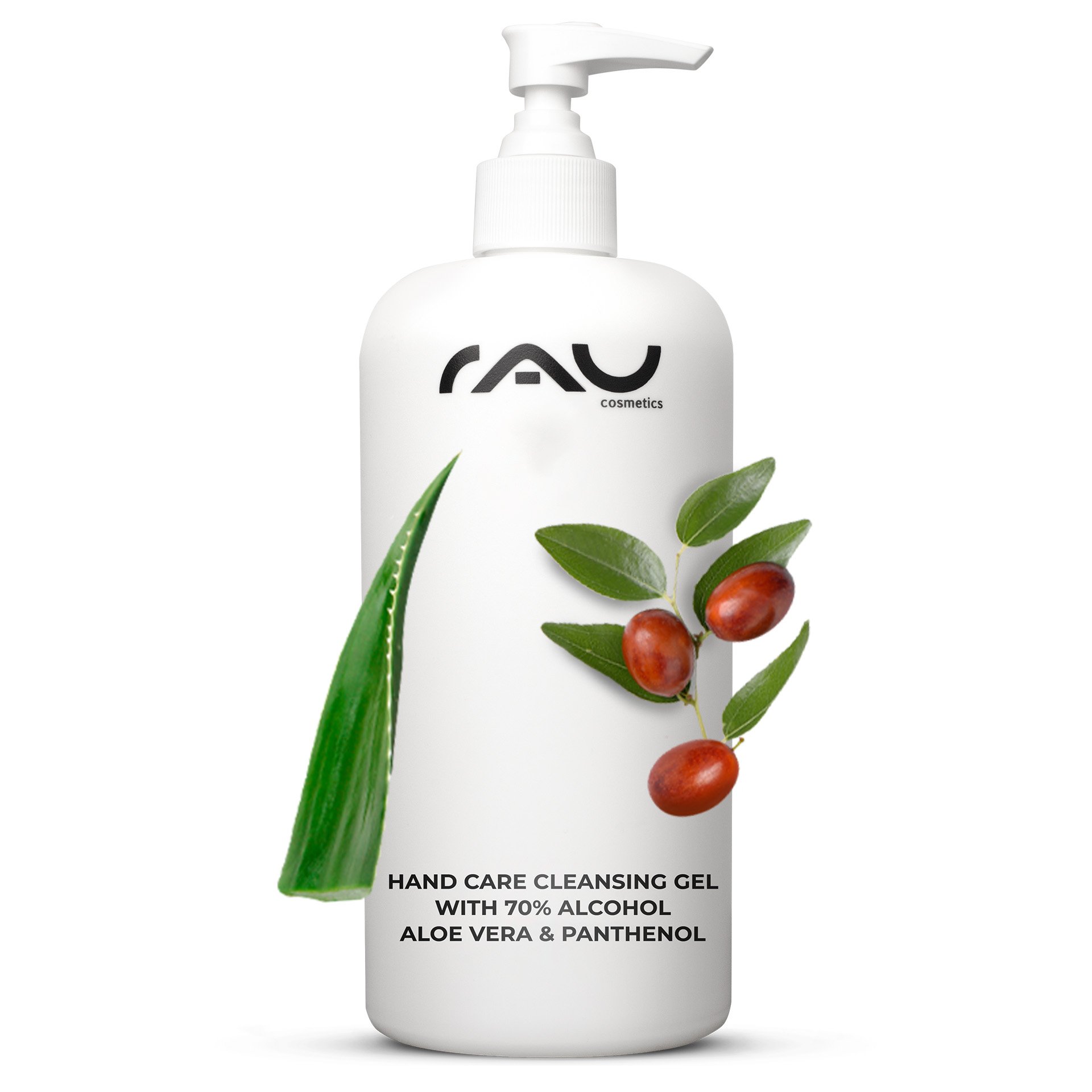 Frasco de Hand Care Cleansing Gel 500 ml desinfección y cuidado en un diseño elegante.