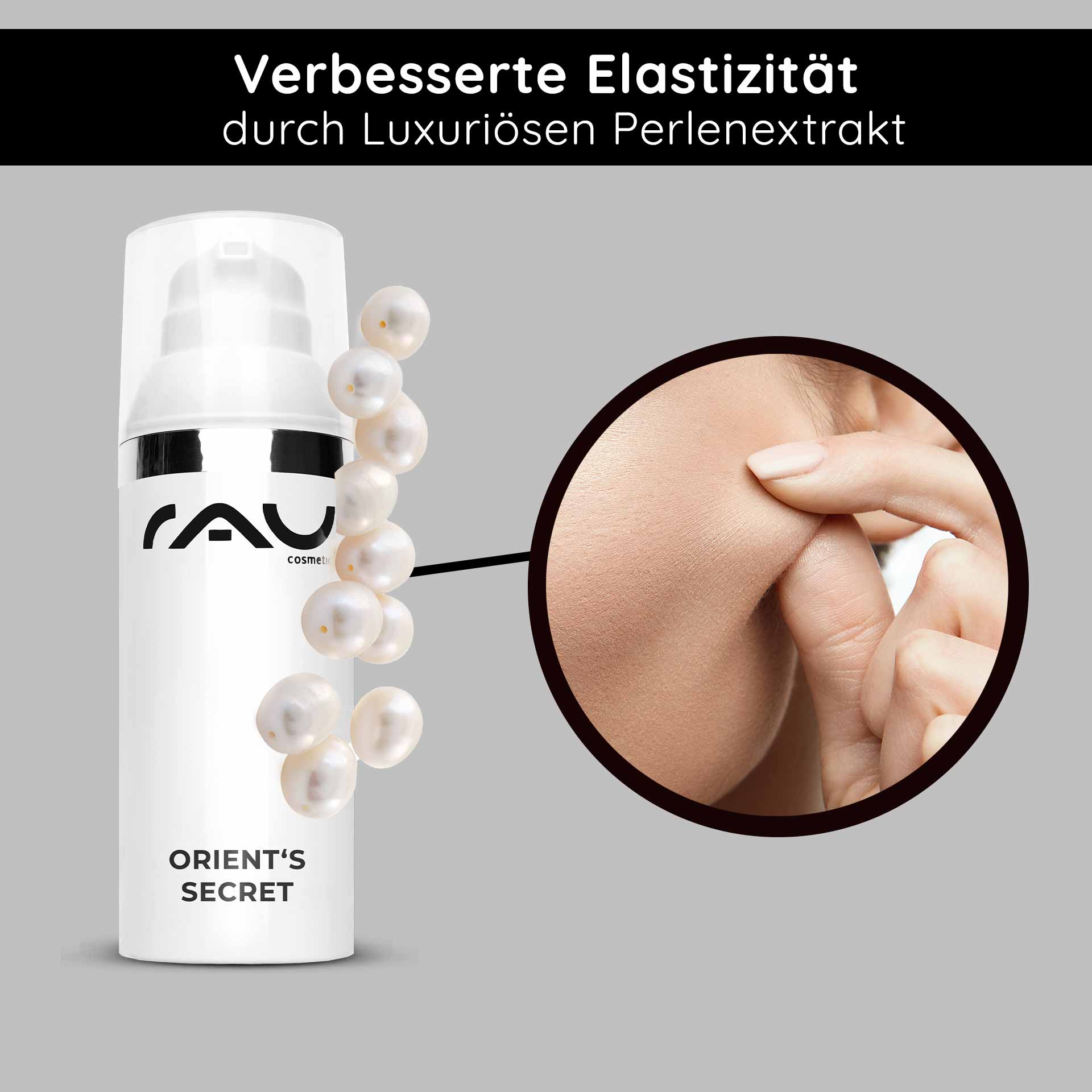 Orient's Secret 50 ml con Amnethyst Powder Die Gesichtscreme Orient's Secret von RAU Cosmetics mit luxuriösem Perlenextrakt sorgt für verbesserte Elastizität und Hautstruktur und betont die Anti-Aging-Vorteile.
