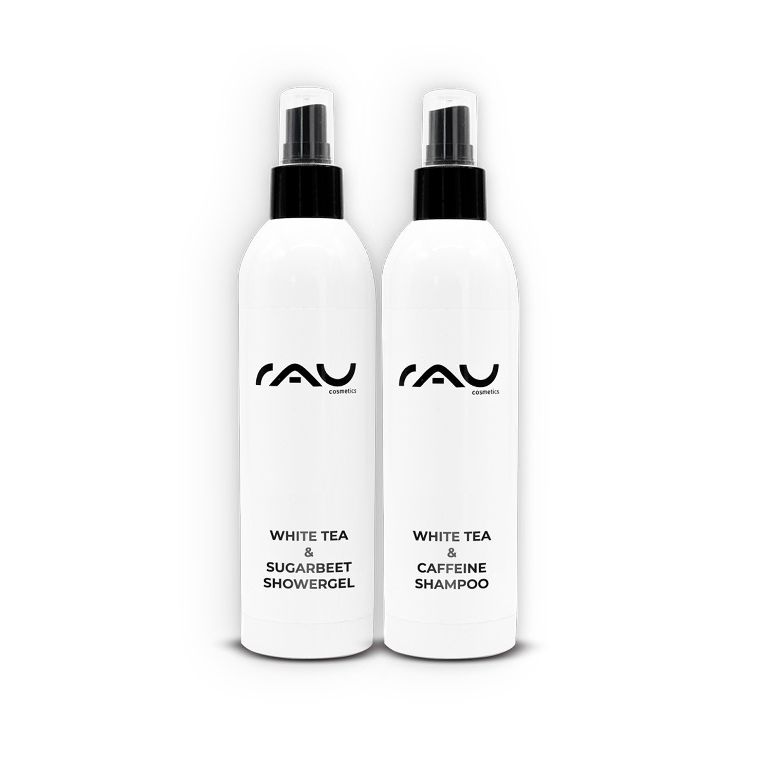 El gel de ducha White Tea & Sugar Beet y el champú White Tea & Caffeine de RAU Cosmetics proporcionan una limpieza suave y un cuidado revitalizante para la piel y el cabello.