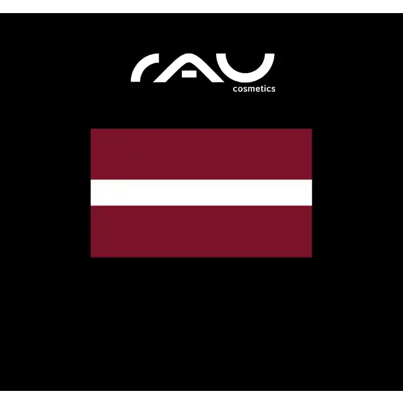 RAU_Cosmetics-Lettland RAU Cosmetics logo above the Latvian flag, representing product availability in Latvia.