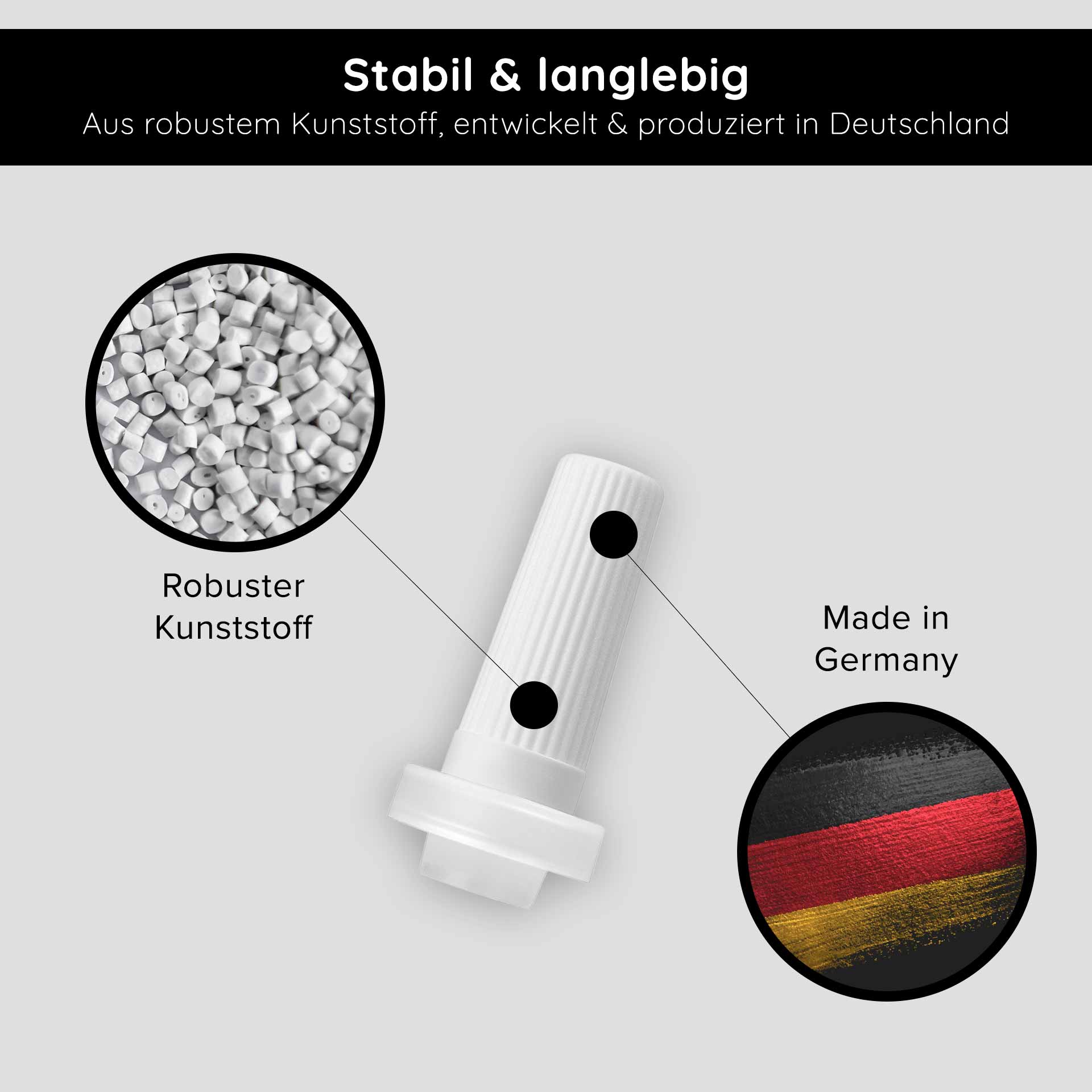 Ampoules applicator 2 ml ampoules Ampullen Applikator aus robustem Kunststoff, hergestellt in Deutschland, mit Hinweisen zu Stabilität und Langlebigkeit.