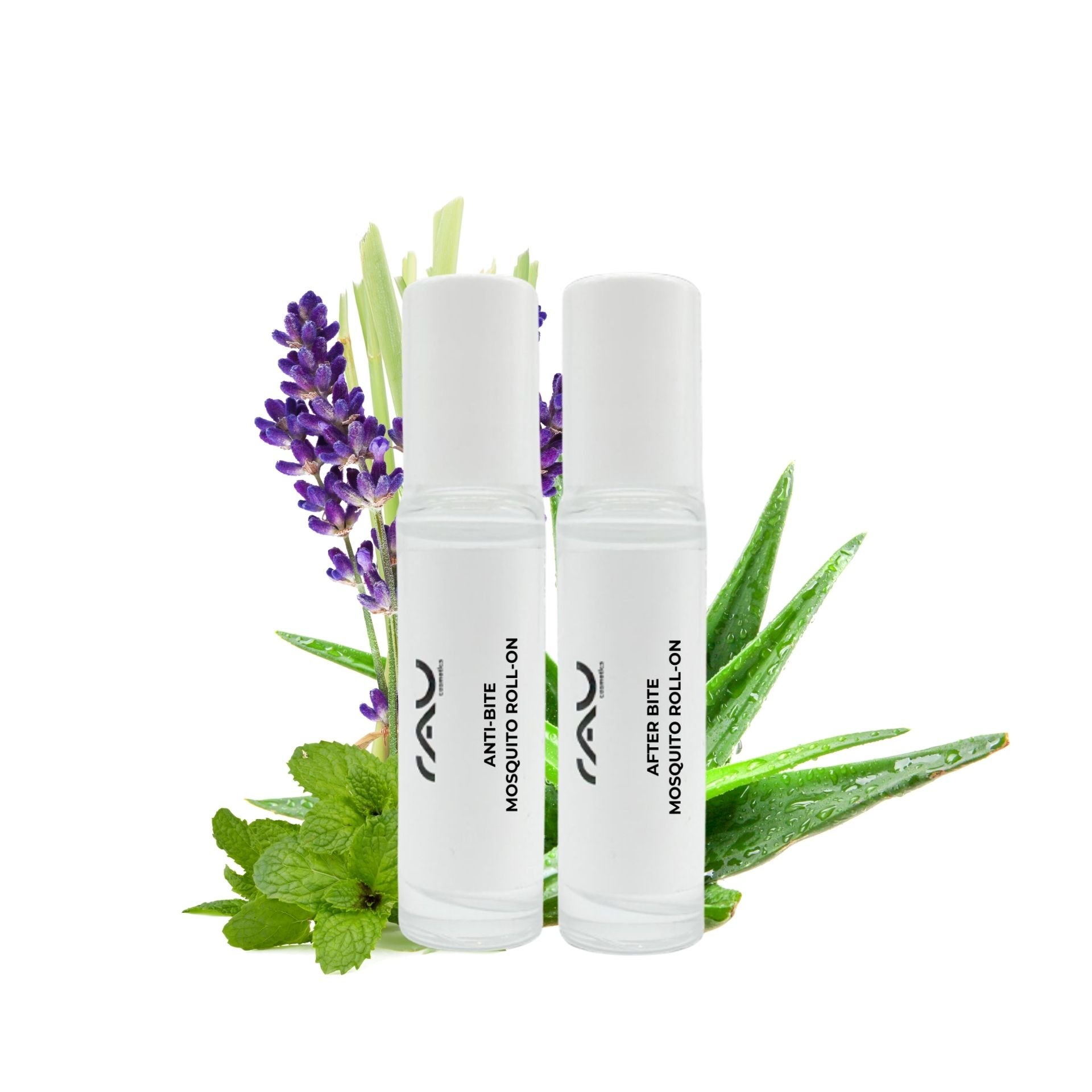 RAU Mosquito Set — Flores de lavanda y extractos naturales para una protección suave contra los insectos.