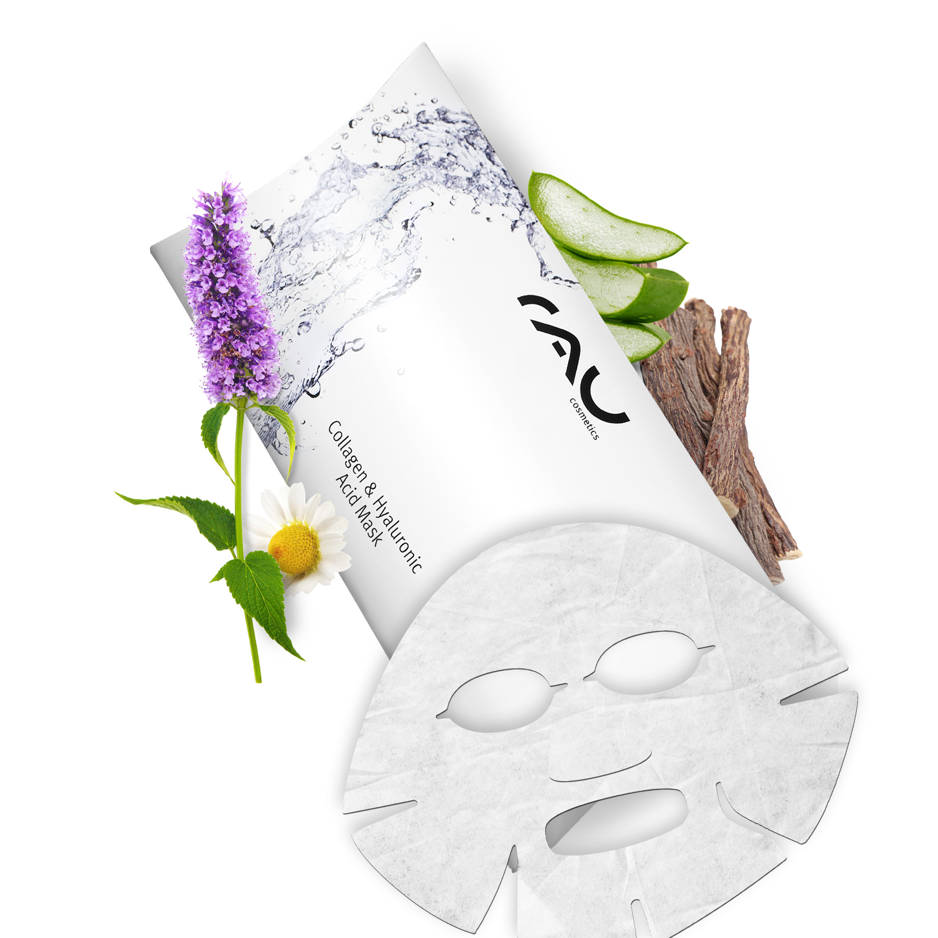 Mascarilla de Colágeno y Ácido Hialurónico Mascarilla de Vellón - Lote de 10 Kräuterig, Kräuter, Pflanze, Blume, Werbung