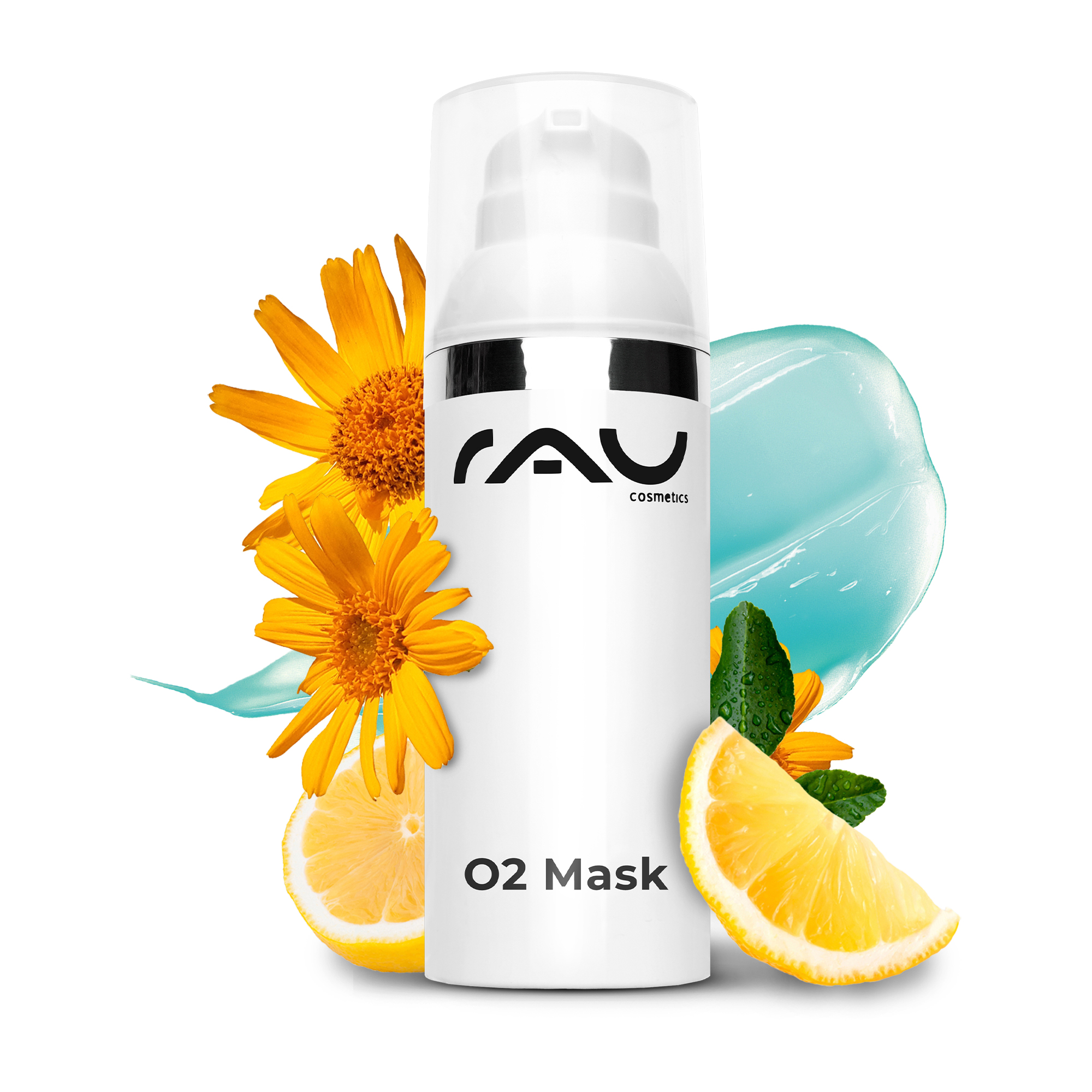 O2 Mask 50 ml Mascarilla con aloe vera, árnica y ginkgo Zitrusfrucht, Pflanze, Produzieren, Flasche, Gänseblümchen