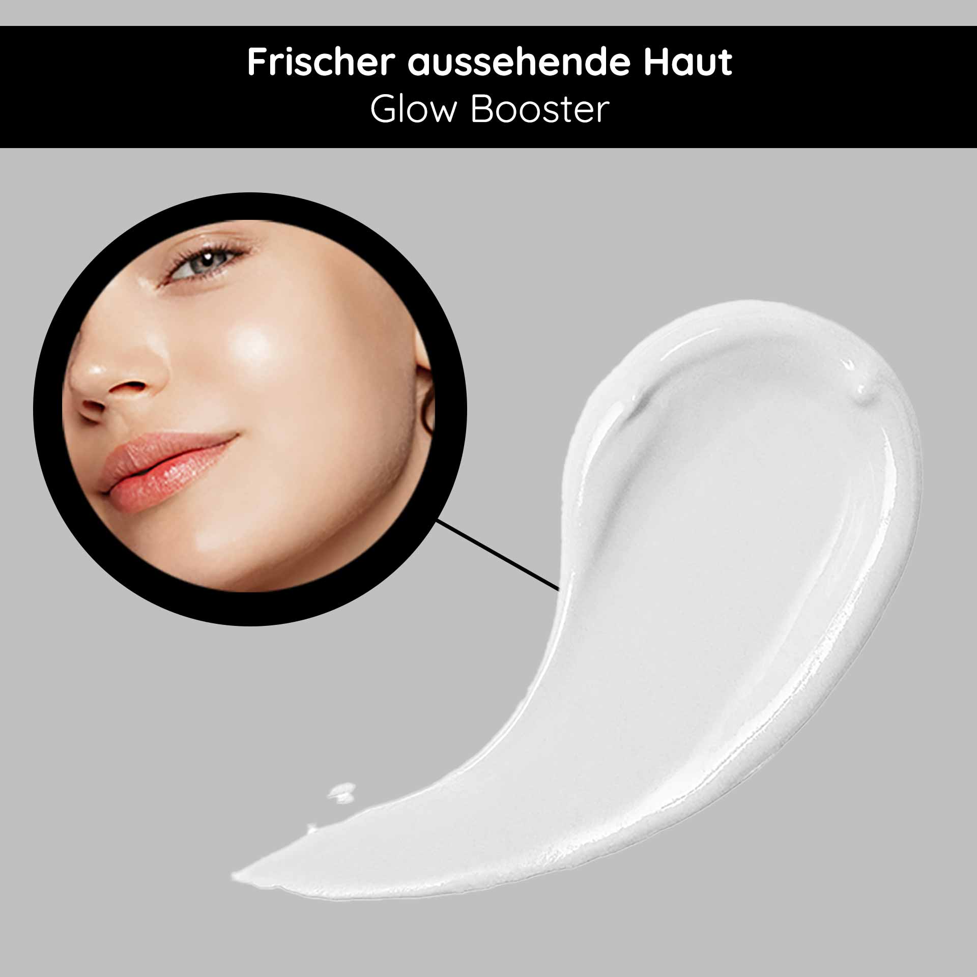 Hyaluron Crema SPF10 50 ml Crema facial con protección UV Frischer aussehende Haut mit Glow Booster, abgebildet durch strahlendes Hautbild und Creme-Textur.