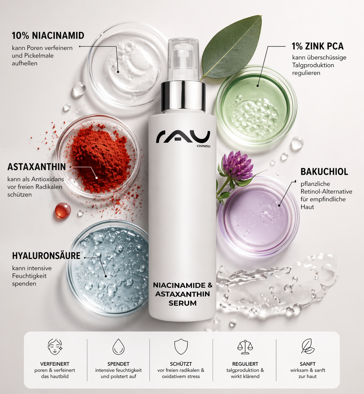 Sérum de niacinamida y astaxantina — Frasco de 100 ml con pipeta para una dosificación precisa.