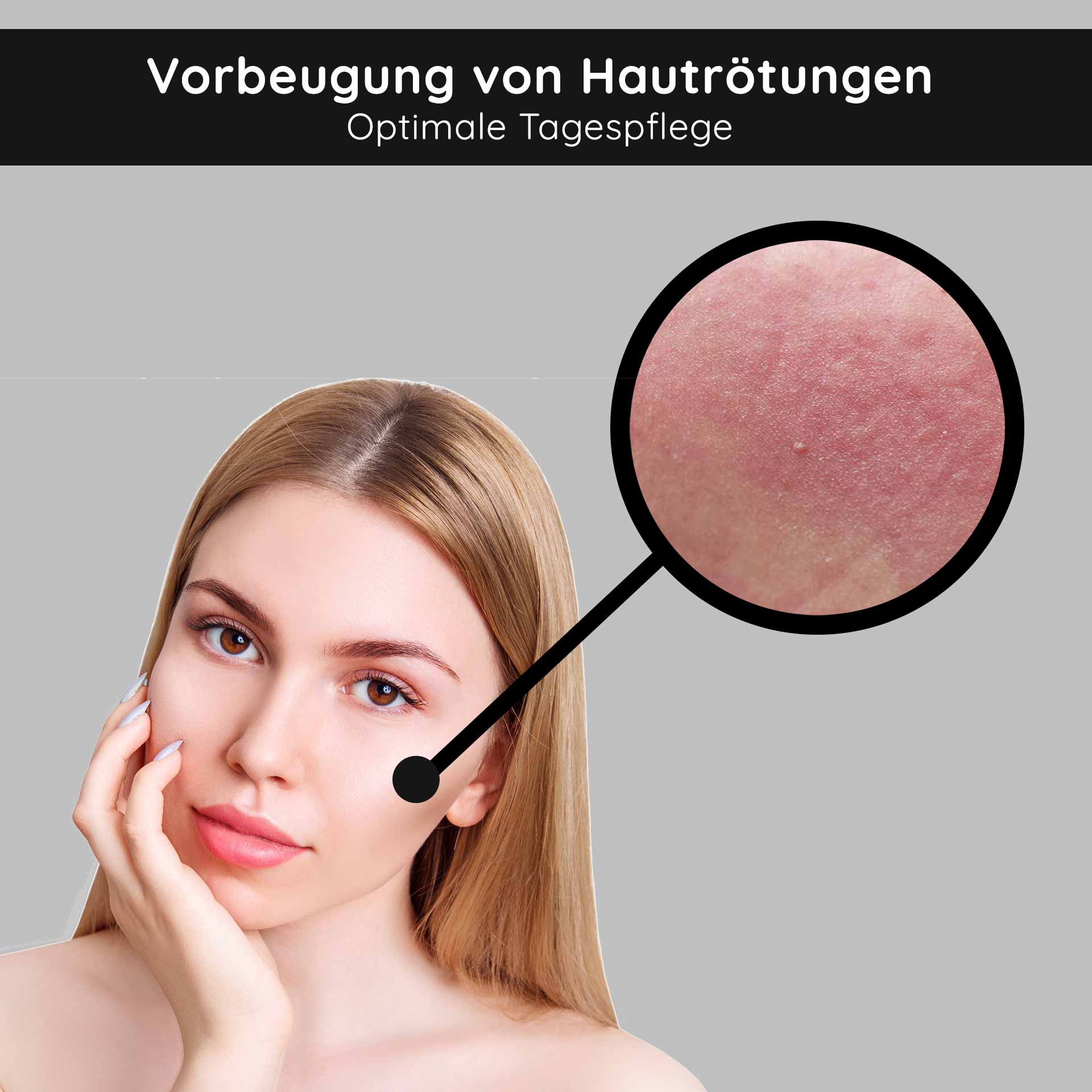Vitamin A ampoules 10x2 ml for mature & blemished skin Frau mit glatter Haut und betontem Bereich zur Vorbeugung von Hautrötungen, optimale Tagespflege für reife und unreine Haut.