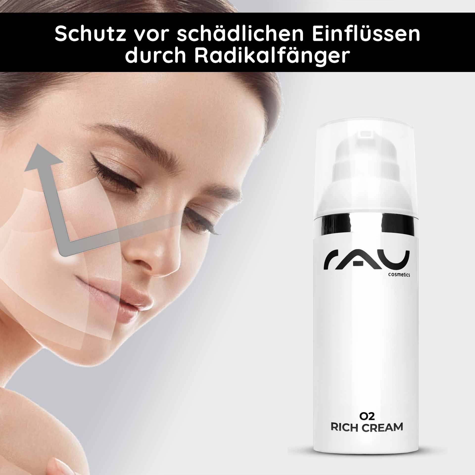 Reichhaltige Nachtcreme O2 Rich Cream von RAU Cosmetics, Schutz vor schädlichen Einflüssen, Ginkgo-Extrakt, Hautpflege für trockene Haut, glänzende und rosige Haut.