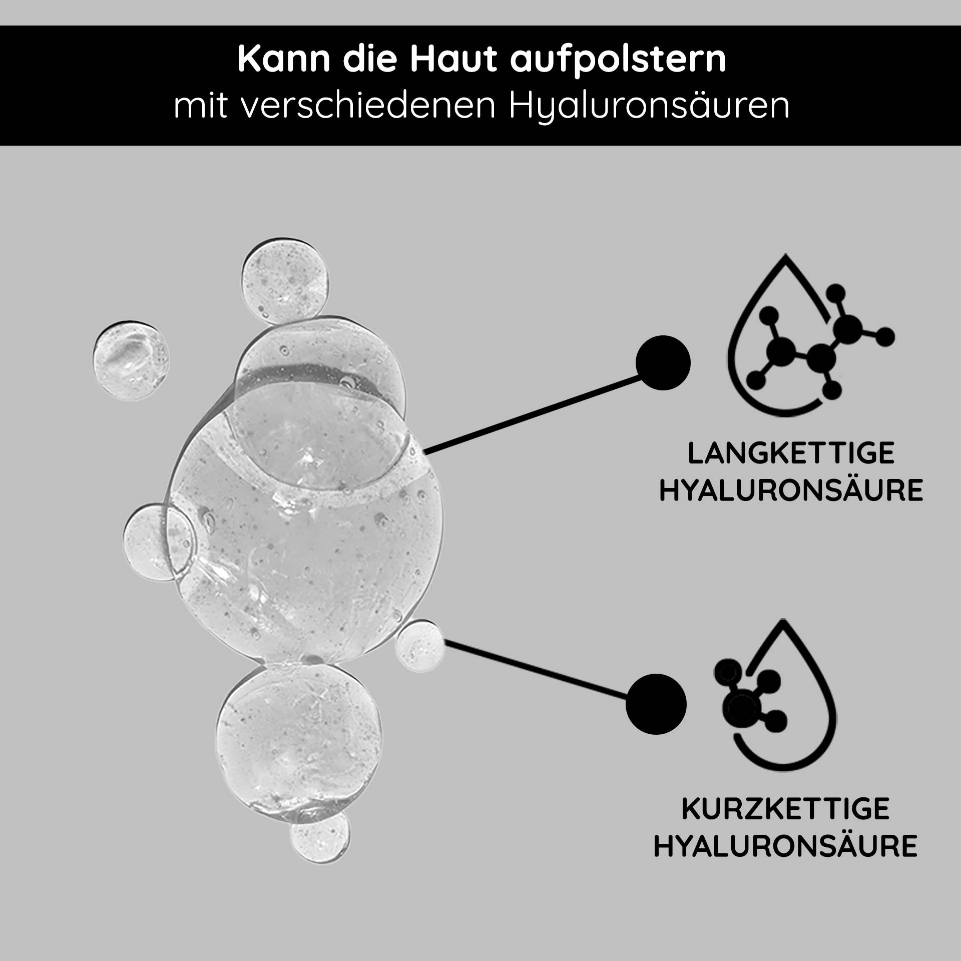 Hydrating Gel: Representation of the transparent Hyaluron serum that penetrates deep into the skin layers.